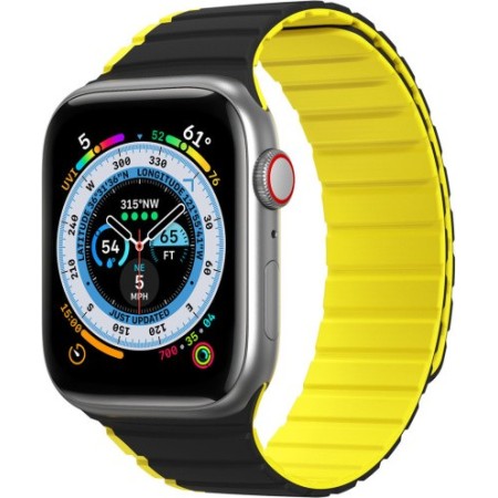 Introducing the Dux Ducis Magnetic Strap (LD Version) for Apple Watch 4/5/6/7/SE/8 40/41mm in a sleek black-yellow color combina