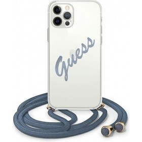 Introducing the Guess Apple iPhone 12/12 Pro Blue Hardcase Script Vintage, the ultimate fusion of style and protection for your 