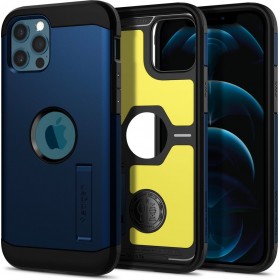 Introducing the Spigen Tough Armor Apple iPhone 12/12 Pro Navy Blue case - the ultimate fusion of style and durability that take