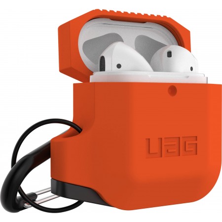 Introducing the UAG Urban Armor Gear Silicone Case for Apple AirPods 1/2 in vibrant orange color.