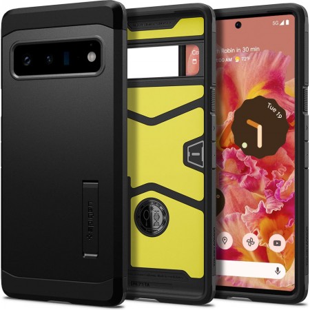 Introducing the Spigen Tough Armor Google Pixel 6 Pro Black case, a sleek and durable accessory designed to protect your valuabl