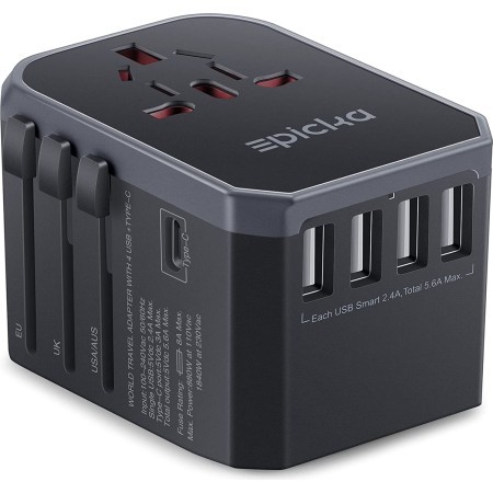 Universal Travel Adapter & Wall Charger AC Plug Adaptor with 5.6A Smart Power and 3.