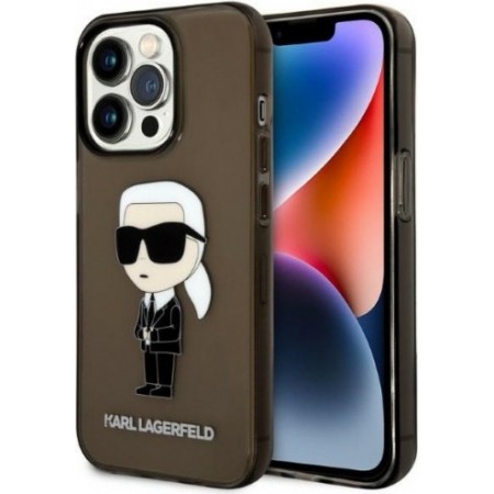 Introducing the stylish and iconic Karl Lagerfeld KLHCP14LHNIKTCK Apple iPhone 14 Pro Brown hardcase Ikonik, designed to elevate