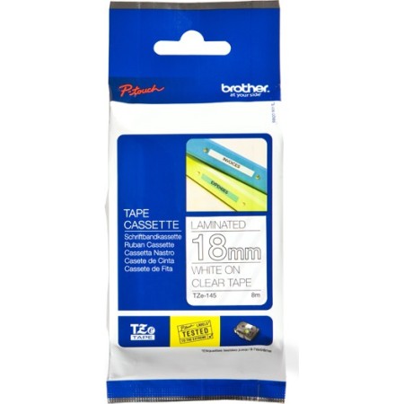 Brother TZe145 18mm White On Clear Tape