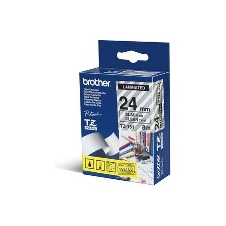 Brother TZe151 24mm BLACK ON CLEAR 8m P-TOUCH TAPE