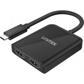 Introducing the Unitek V1408A Type-C To Dual HDMI 4K 60Hz MST Adapter in sleek black, the ultimate solution for all your connect