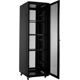 27U Free standing cabinet with adjustable feet and castors. Dimensions: 600 x 1000 x 1372. Glass front door with ventilation on 