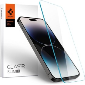 Introducing the Spigen iPhone 14 Pro Screen Protector Glas.tR SLIM HD, the ultimate shield for your precious device!