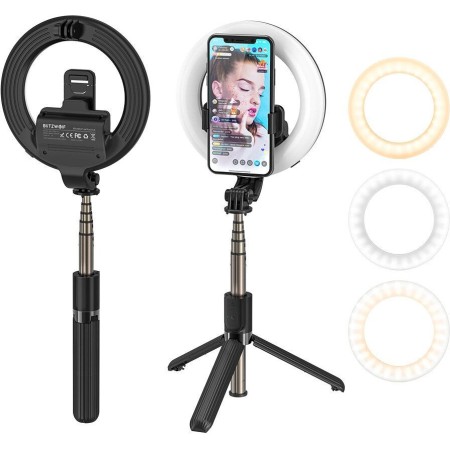 BlitzWolf BW-BS8 Pro bluetooth Selfie Stick 5" Ring Light LED Fill Light Selfie Stick Tripod