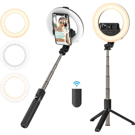 BlitzWolf 10 Selfie Ring Light with Tripod Stand and Phone Holder,  Bluetooth Remote Control Video Conference LED Ring Light for Live