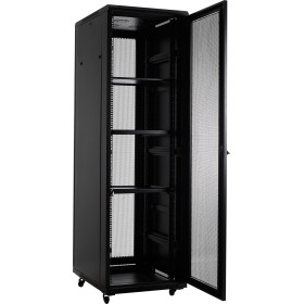 37U Free standing cabinet with adjustable feet and castors. Dimensions: 600 x 1000 x 1813. Perforated front and rear door with o