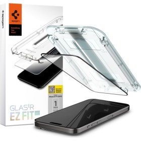 The Spigen GLAS.tR EZ Fit FC for Apple iPhone 15 Pro Max in Black is your go-to choice for reliable and precise screen protectio