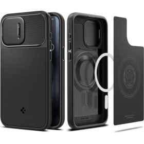 The Spigen Optik Armor Mag MagSafe Case for Apple iPhone 15 Pro Max in Black is a high-quality accessory designed to provide sup