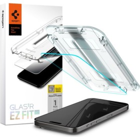 The Spigen GLAS.tR ez Fit screen protector is designed to provide high-quality protection for the Apple iPhone 15 Pro Max while 