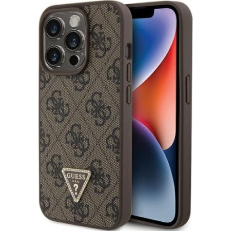 Guess GUHCP15XP4TDPW Apple iPhone 15 Pro Max hardcase Leather 4G Triangle Strass brown