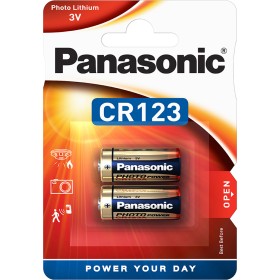 Panasonic CR123A cells have a nominal potential of 3.0 Volts and a peak output capacity of 1400 mA/h.