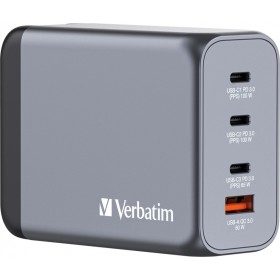 Verbatim’s 200W GaN Wall Charger combines two USB-C PD 100W ports, one USB-C PD 65W port and one USB-A QC 3.0 port in a sleek, p