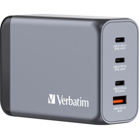 Verbatim’s 240W GaN Wall Charger combines one USB-C PD 140W port, one USB-C PD 100W port, one USB-C PD 65W port and one USB-A QC