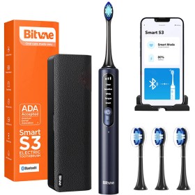Bitvae S3 Sonic Toothbrush with App, Tips Set, Travel Case, and Toothbrush Holder in Navy Blue.