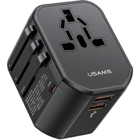 USAMS T59 power charger 4-in-1 US/AU/EU/UK travel adapter black