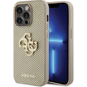 Elevate your iPhone 15 Pro Max with the Guess Perforated 4G Glitter case in dazzling gold – a collaboration with the renowned Gu