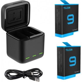 Get the Telesin 3-slot charger box with 2 batteries for GoPro Hero 9 / Hero 10 – a must-have set for every GoPro enthusiast, ava