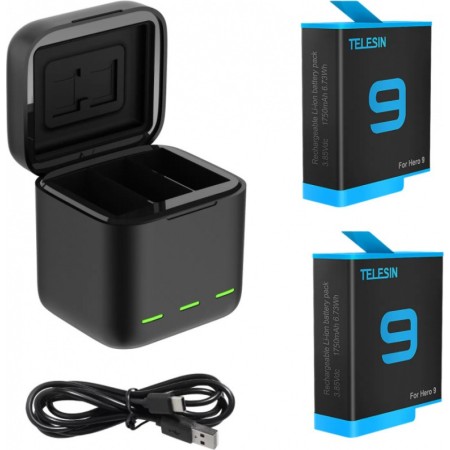 Telesin 3-slot charger box for GoPro Hero 9 / Hero 10 + 2 batteries