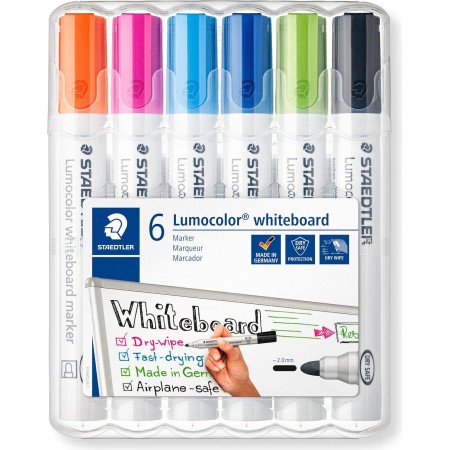 STAEDTLER 351 WP6-1 Lumocolor Whiteboard Marker Bullet Tip - Assorted Colours (Pack of 6)