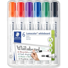 STAEDTLER 351 WP6 Lumocolor Whiteboard Marker Bullet Tip - Assorted Colours (Pack of 6) Elevate your whiteboard presentations an