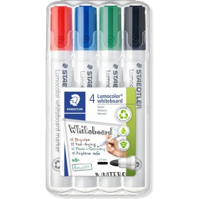 Staedtler Lumocolor Whiteboard Marker, Wide Bullet Tip, Box of 4 Assorted Colors (Red, Blue, Green, Black), 351 WP4