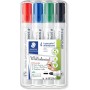 Staedtler Lumocolor Whiteboard Marker, Wide Bullet Tip, Box of 4 Assorted Colors (Red, Blue, Green, Black), 351 WP4