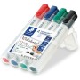 Staedtler Lumocolor Whiteboard Marker, Wide Bullet Tip, Box of 4 Assorted Colors (Red, Blue, Green, Black), 351 WP4