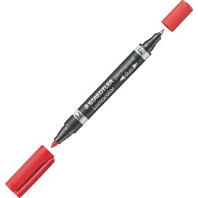 Staedtler 348-2 Lumocolor Double ended permanent marker with bullet and chisel tip Red