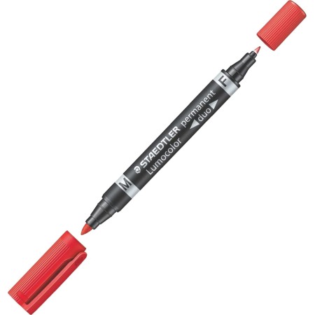 Staedtler 348-2 Lumocolor Double ended permanent marker with bullet and chisel tip Red