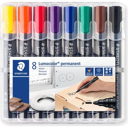 Staedtler Lumocolor 352 WP8 Bullet Tip Permanent Marker - Pack of 8, Assorted Colours