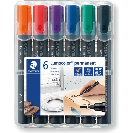 Staedtler Lumocolor 352 WP6 Bullet Tip Permanent Marker - Assorted Colours (Pack of 6)