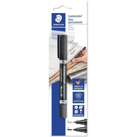 Staedtler 348-9 Lumocolor Double ended permanent marker with bullet and chisel tip Black