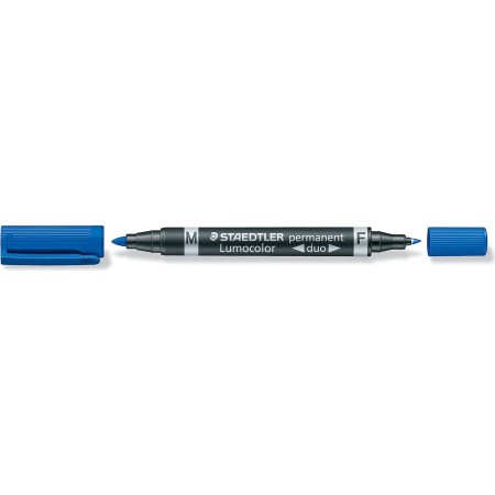 Staedtler 348-3 Lumocolor Double ended permanent marker with bullet and chisel tip Blue