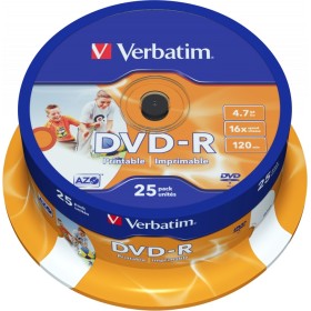 Verbatim DVD-R 4.7GB 16X 25-Pack Spindle Printable 43538
