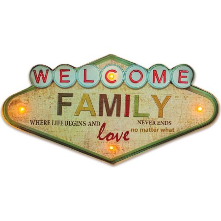 RETRO Metal Sign LED Welcome Family Forever Light