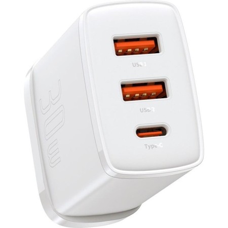 Baseus Charger Wall 30W USB-C/2xUSB-A UK White