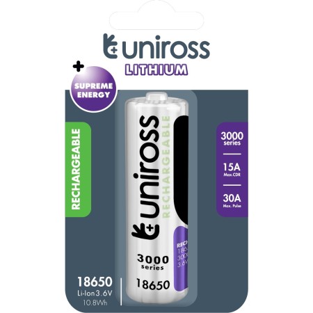 Uniross Rechargeable 18650BT Lithium Battery 3000mAh