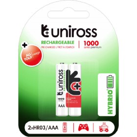 Uniross AAA 1000 Hybrio Rechargeable Batteries 2Pcs