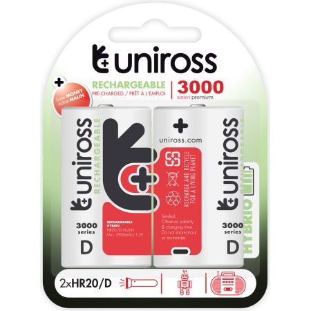 Uniross D 3000 Hybrio Rechargeable Batteries 2 Pcs