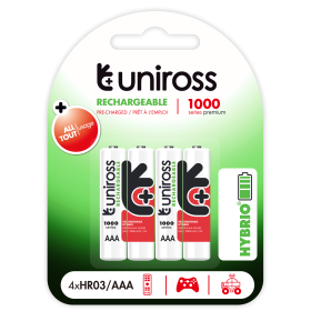 Uniross AAA 1000 Hybrio Batteries - 4Pcs