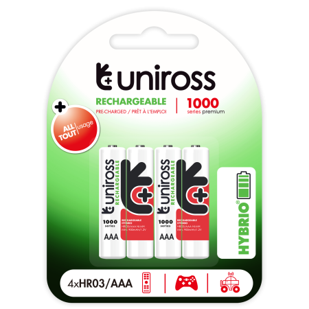 Uniross AAA 1000 Hybrio Batteries - 4Pcs