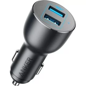 Introducing the Anker PowerDrive III 2 Port 36W Alloy Car Charger in sleek Black! This high-performance car charger is designed 